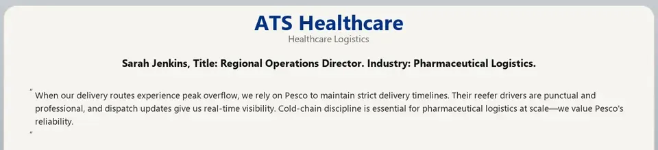 Testimonial card from ATS Healthcare