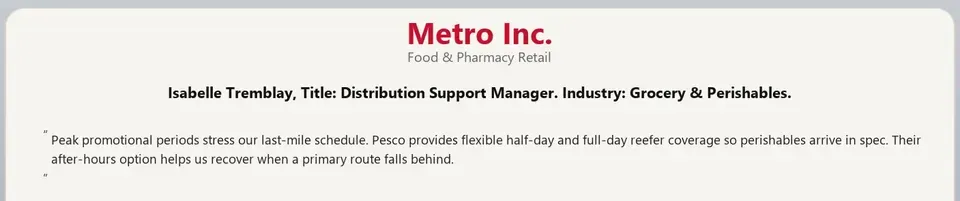 Testimonial card from Metro