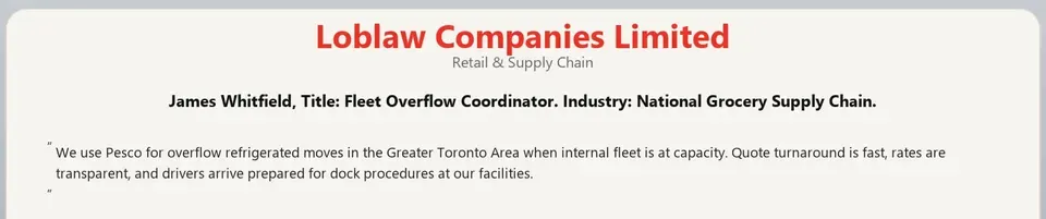 Testimonial card from Loblaw Companies Limited
