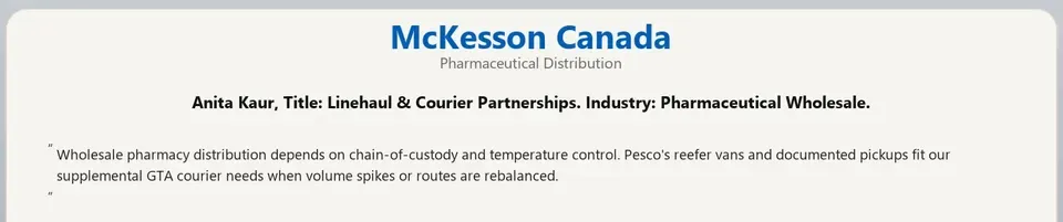 Testimonial card from McKesson Canada