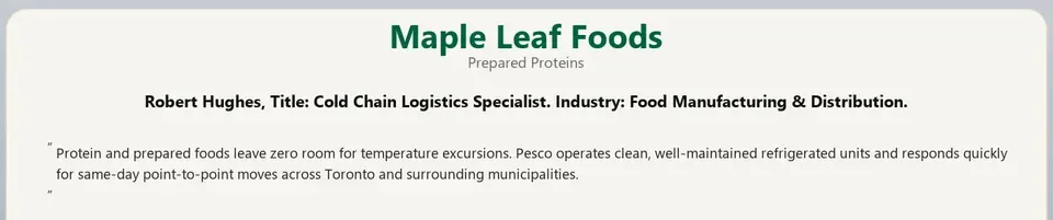 Testimonial card from Maple Leaf Foods